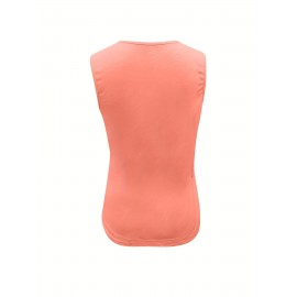 Solid Ring Linked Tank Top, Casual Crew Neck Sleeveless Top, Women's Clothing