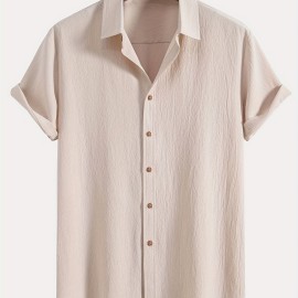 Men's Shirt Top, Solid Color Lapel Short Sleeve Closure Summer Male Casual Button Up Shirt For Daily Business Formal Shirts For Men