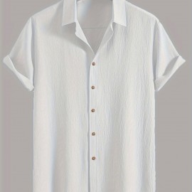 Men's Shirt Top, Solid Color Lapel Short Sleeve Closure Summer Male Casual Button Up Shirt For Daily Business Formal Shirts For Men