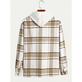 Big Plaid Pattern Men's Retro Casual Long Sleeve Lapel Shirt With Pocket Design, Fall Winter Outdoor