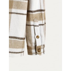 Big Plaid Pattern Men's Retro Casual Long Sleeve Lapel Shirt With Pocket Design, Fall Winter Outdoor