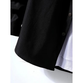 Plaid Pattern Men's Casual Thin Long Sleeve Color Block Button Up Shirt With Chest Pocket, Male Clothes For Summer Spring And Fall